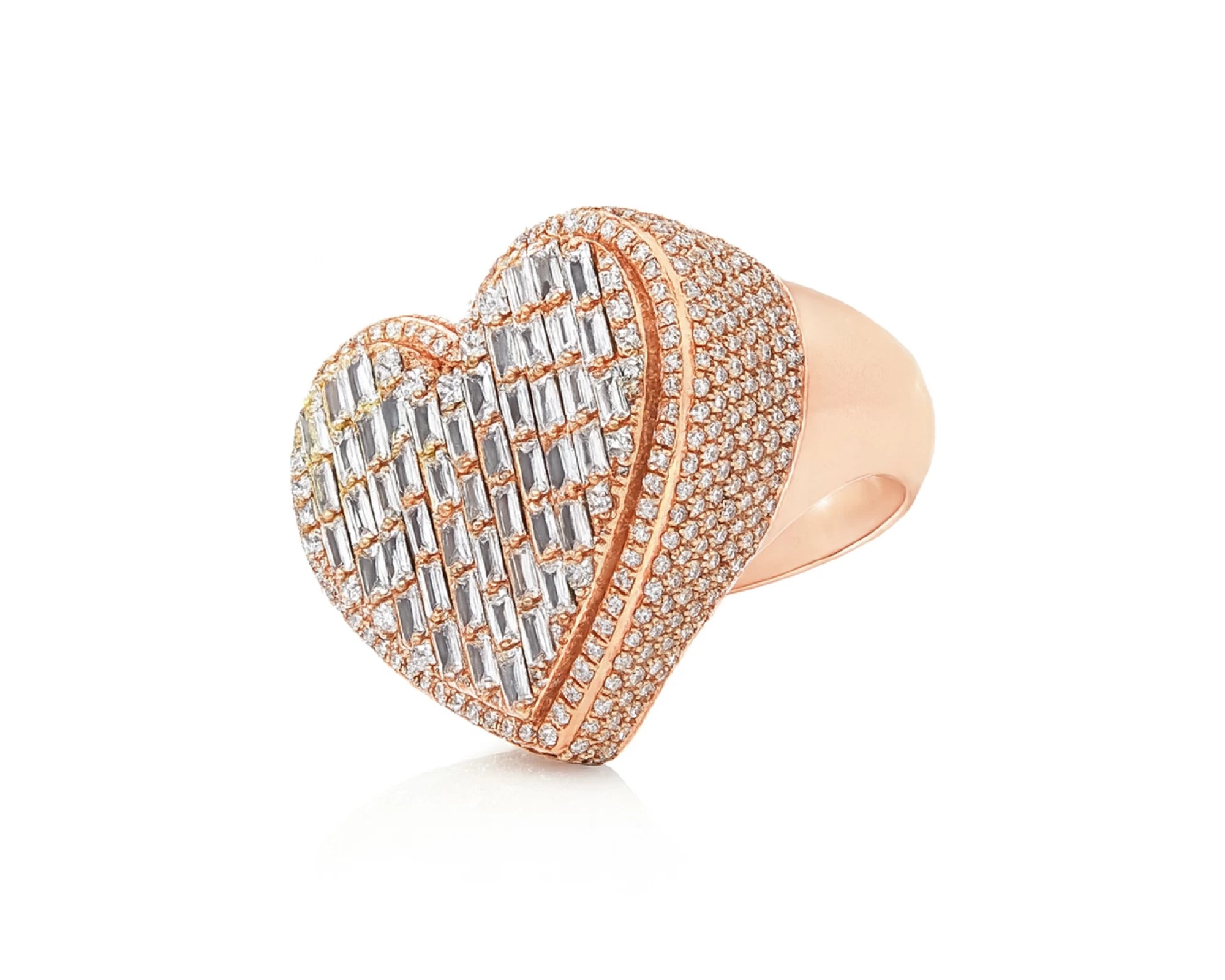 10k Diamond Heart Ring with Baguette & Pavé Halo Design 2.13ct – lifestyle 1080