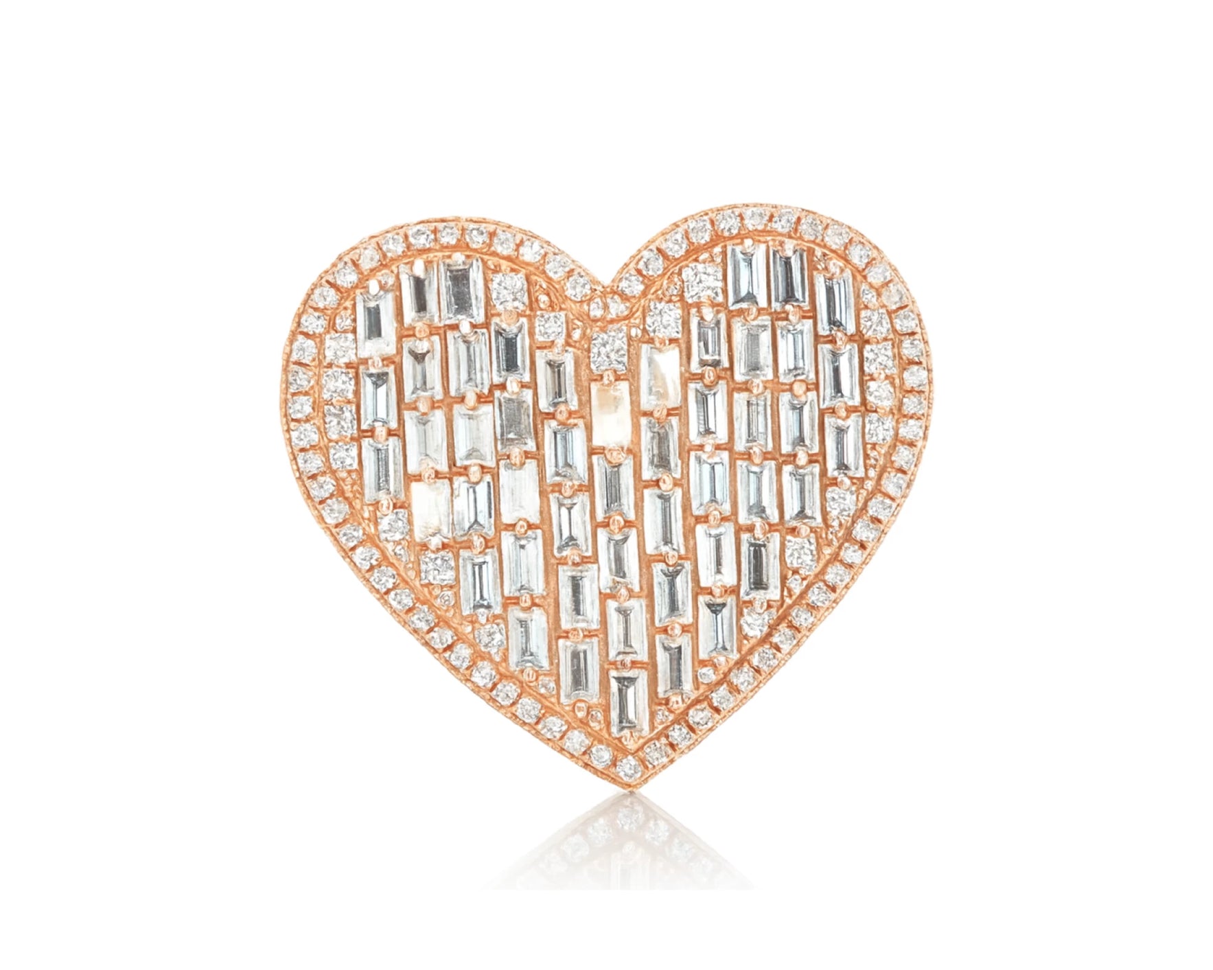 10k Diamond Heart Ring with Baguette & Pavé Halo Design 2.13ct – lifestyle 1081