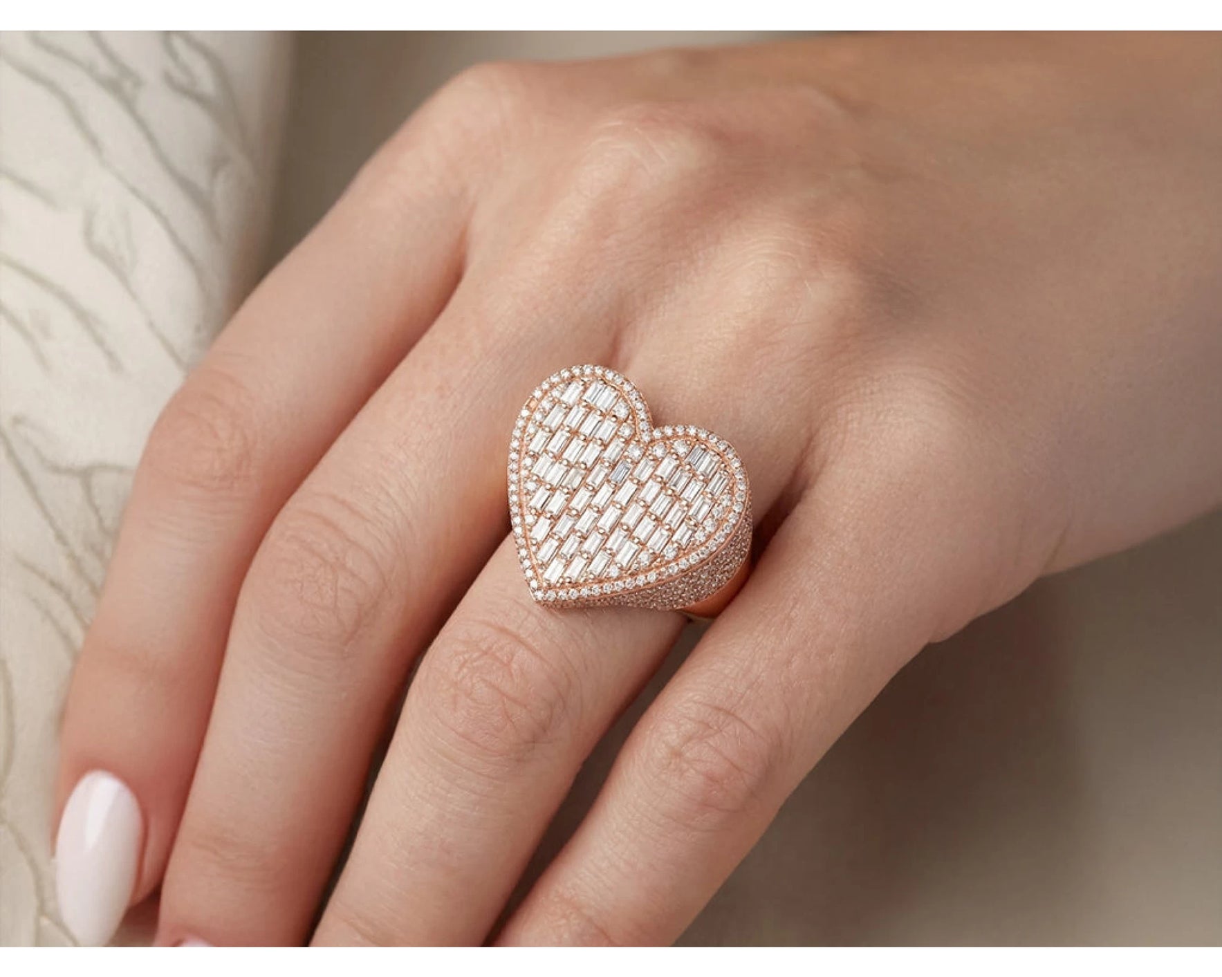 10k Diamond Heart Ring with Baguette & Pavé Halo Design 2.13ct – view 2