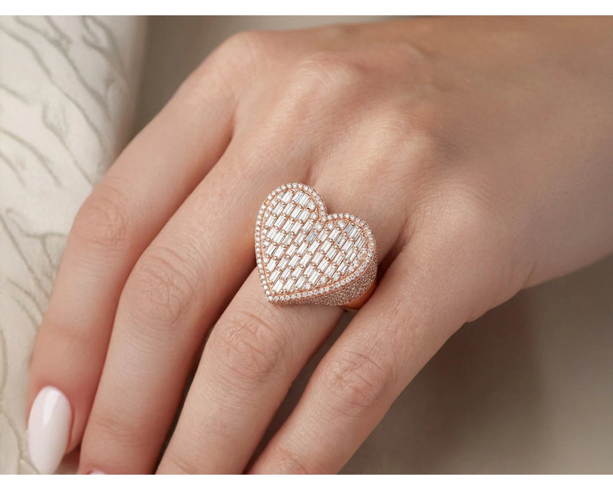 10k Diamond Heart Ring with Baguette & Pavé Halo Design 2.13ct – view 2