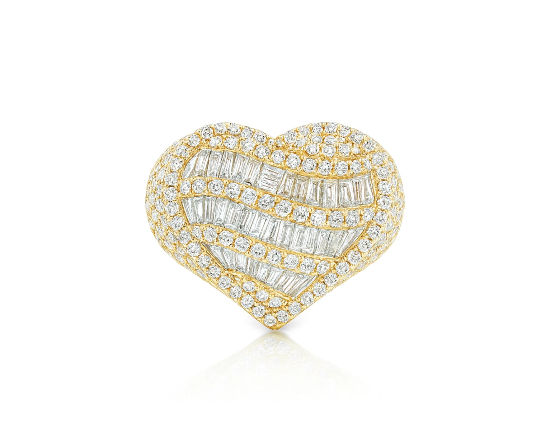 10k Diamond Heart Ring with Baguette Waves & Pavé Dome Design 2.30ct – lifestyle 1089