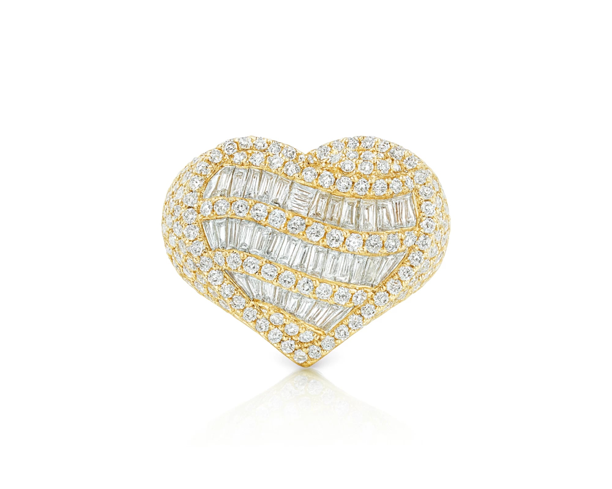 10k Diamond Heart Ring with Baguette Waves & Pavé Dome Design 2.30ct – lifestyle 1089