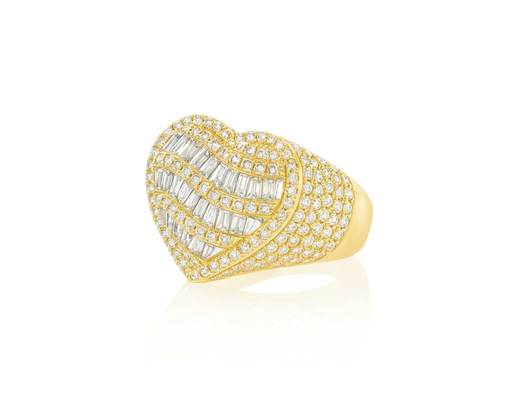 10k Diamond Heart Ring with Baguette Waves & Pavé Dome Design 2.30ct – lifestyle 1090