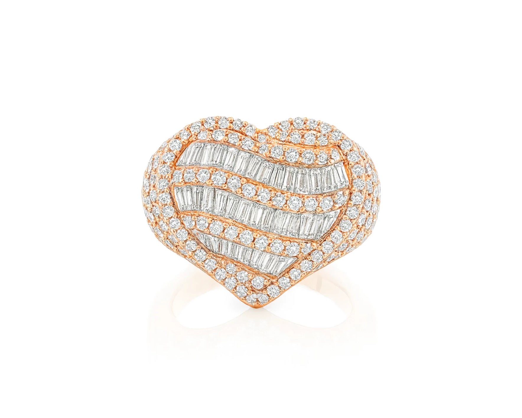 10k Diamond Heart Ring with Baguette Waves & Pavé Dome Design 2.30ct – lifestyle 1091