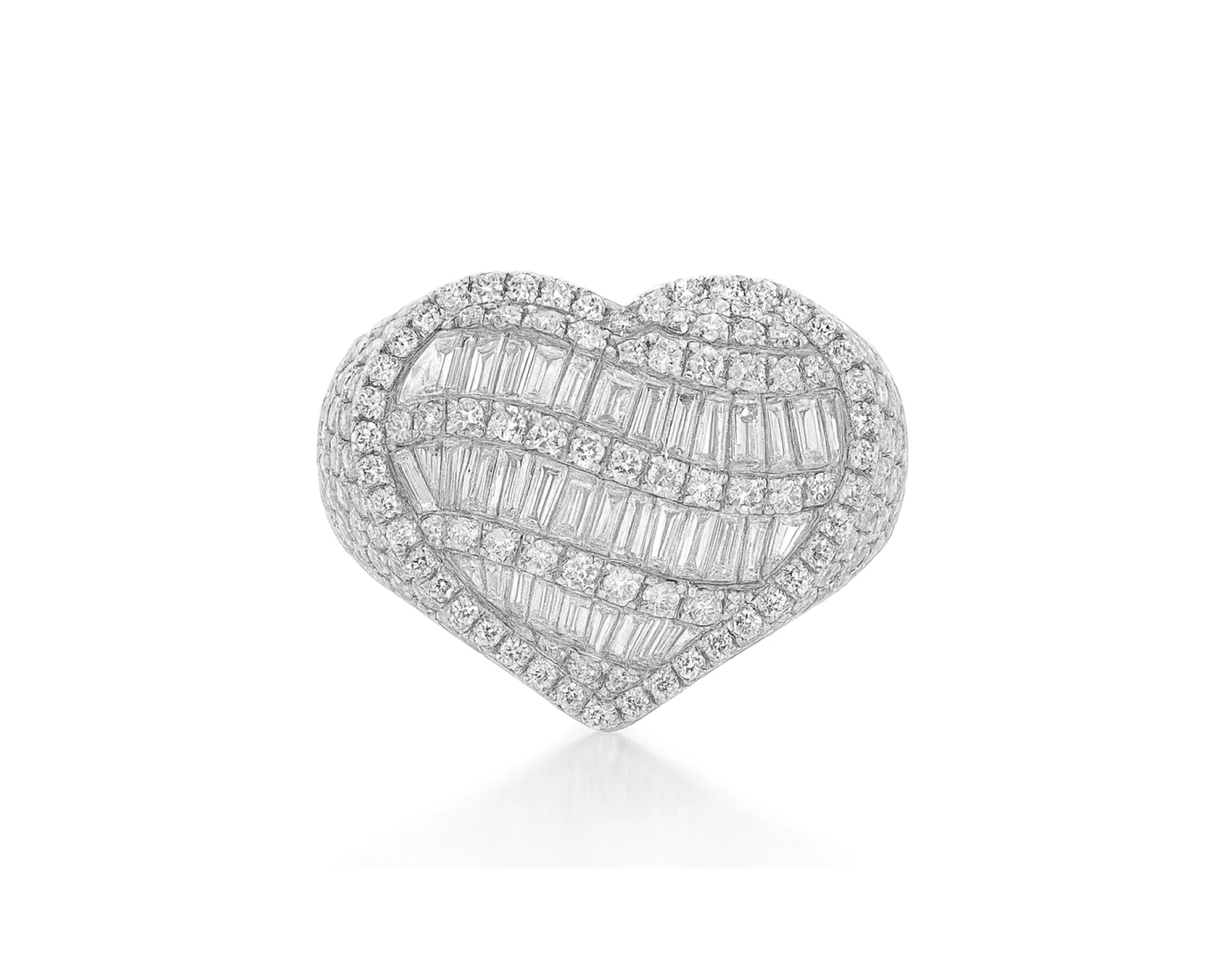 10k Diamond Heart Ring with Baguette Waves & Pavé Dome Design 2.30ct – lifestyle 1092