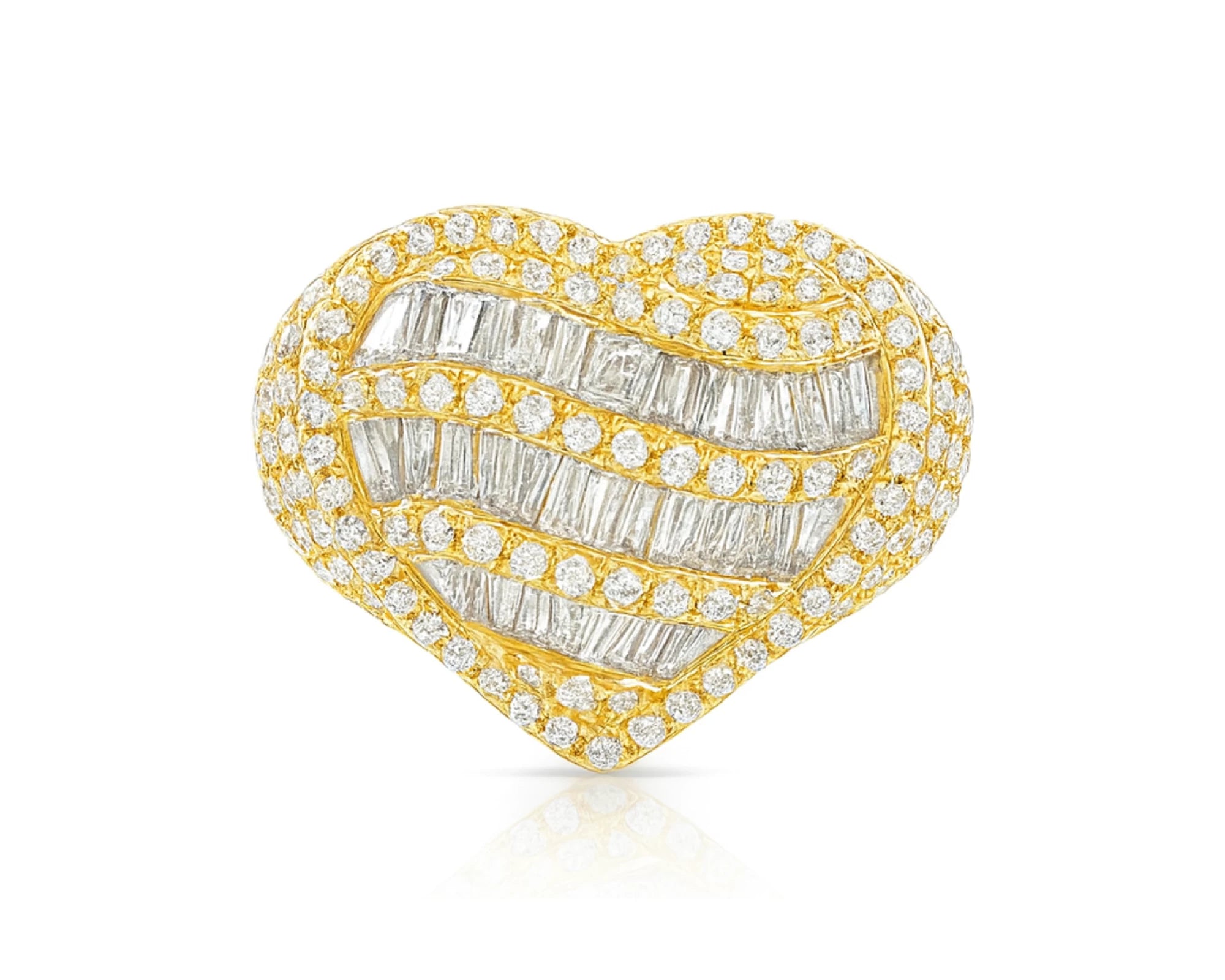 10k Diamond Heart Ring with Baguette Waves & Pavé Dome Design 2.30ct – lifestyle 1093