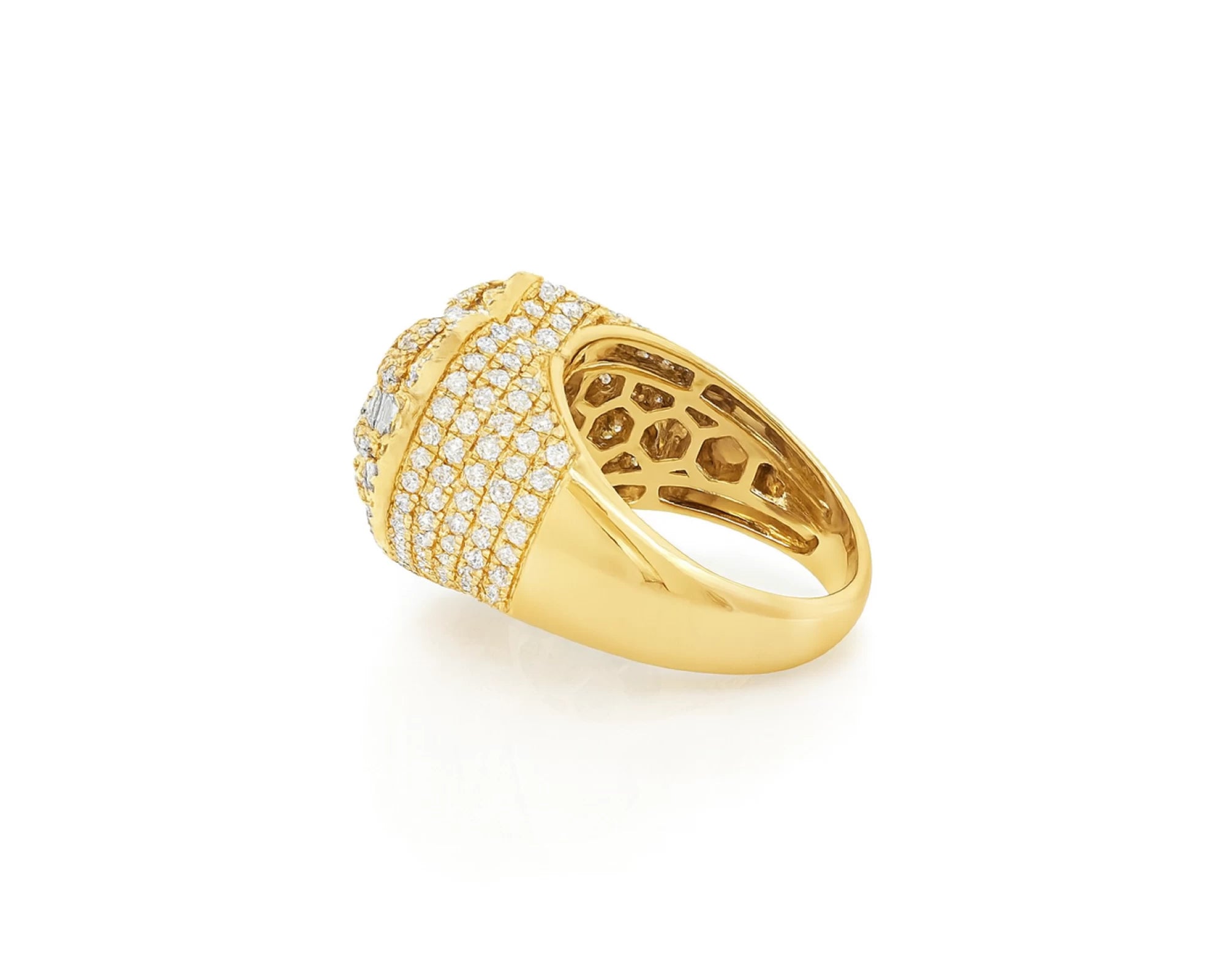 10k Diamond Heart Ring with Baguette Waves & Pavé Dome Design 2.30ct – lifestyle 1095
