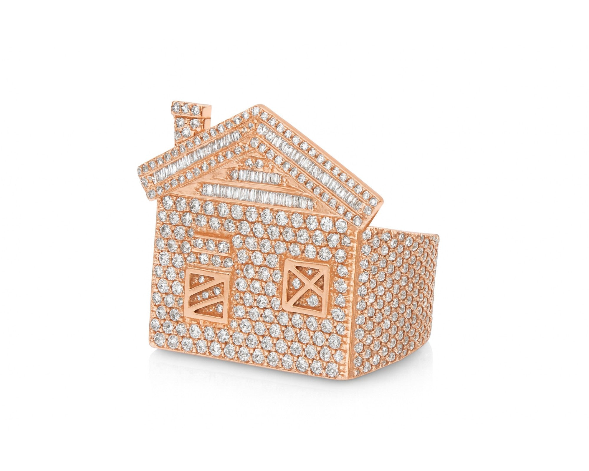 10k Diamond House Ring with Pavé & Baguette Roof Detail Design 2.88ct – lifestyle 1083