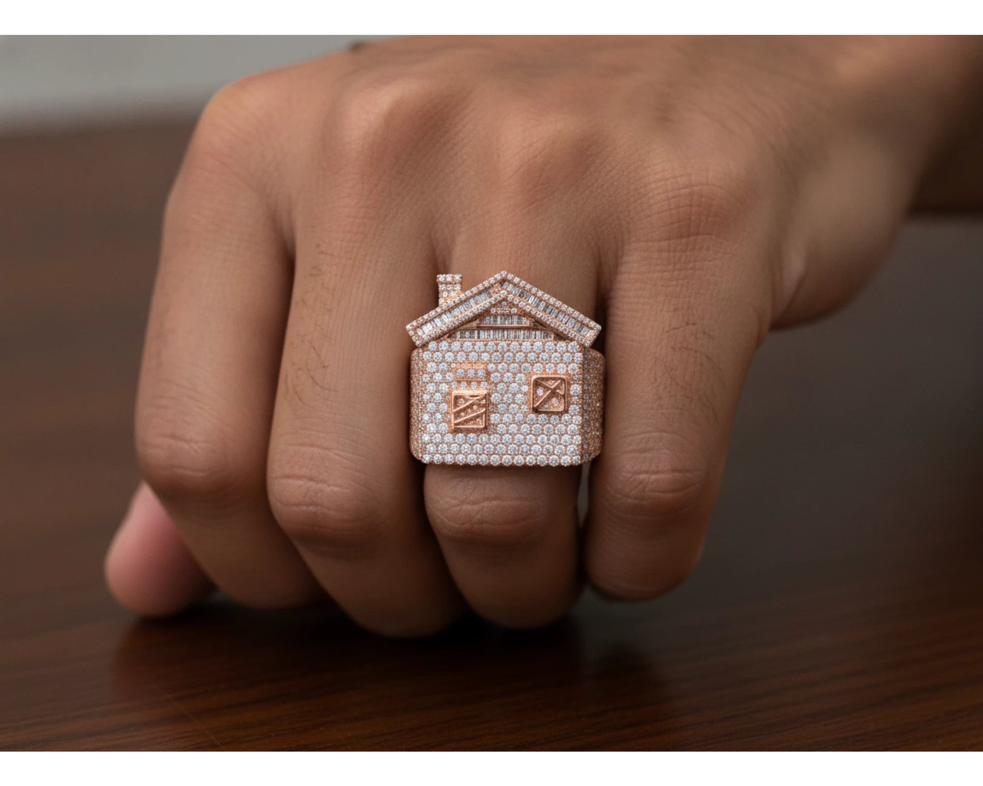 10k Diamond House Ring with Pavé & Baguette Roof Detail Design 2.88ct – lifestyle 1276