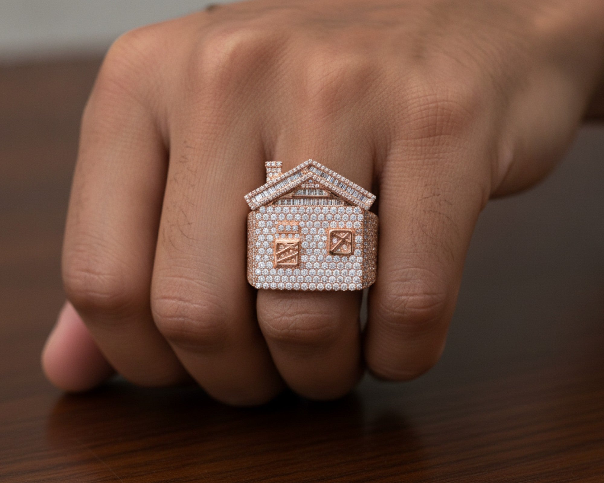 10k Diamond House Ring with Pavé & Baguette Roof Detail Design 2.88ct – lifestyle 1276