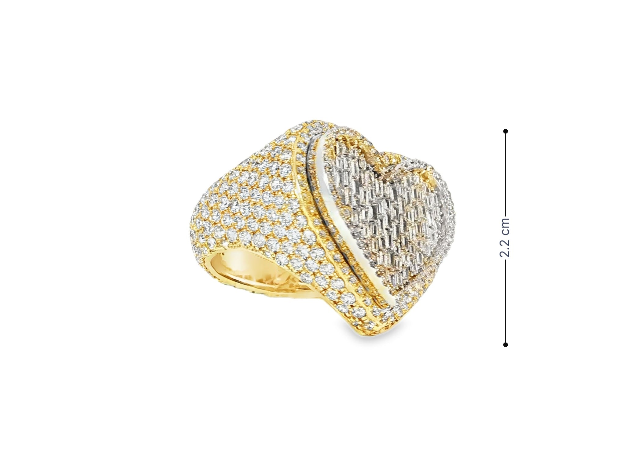 10k Gold 3D Heart Two - Tone Ring with Baguette & Round Diamonds 5.63ct - AVI THE JEWELER