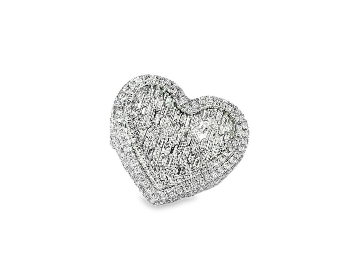 10k Gold 3D Heart Two - Tone Ring with Baguette & Round Diamonds 5.63ct - AVI THE JEWELER