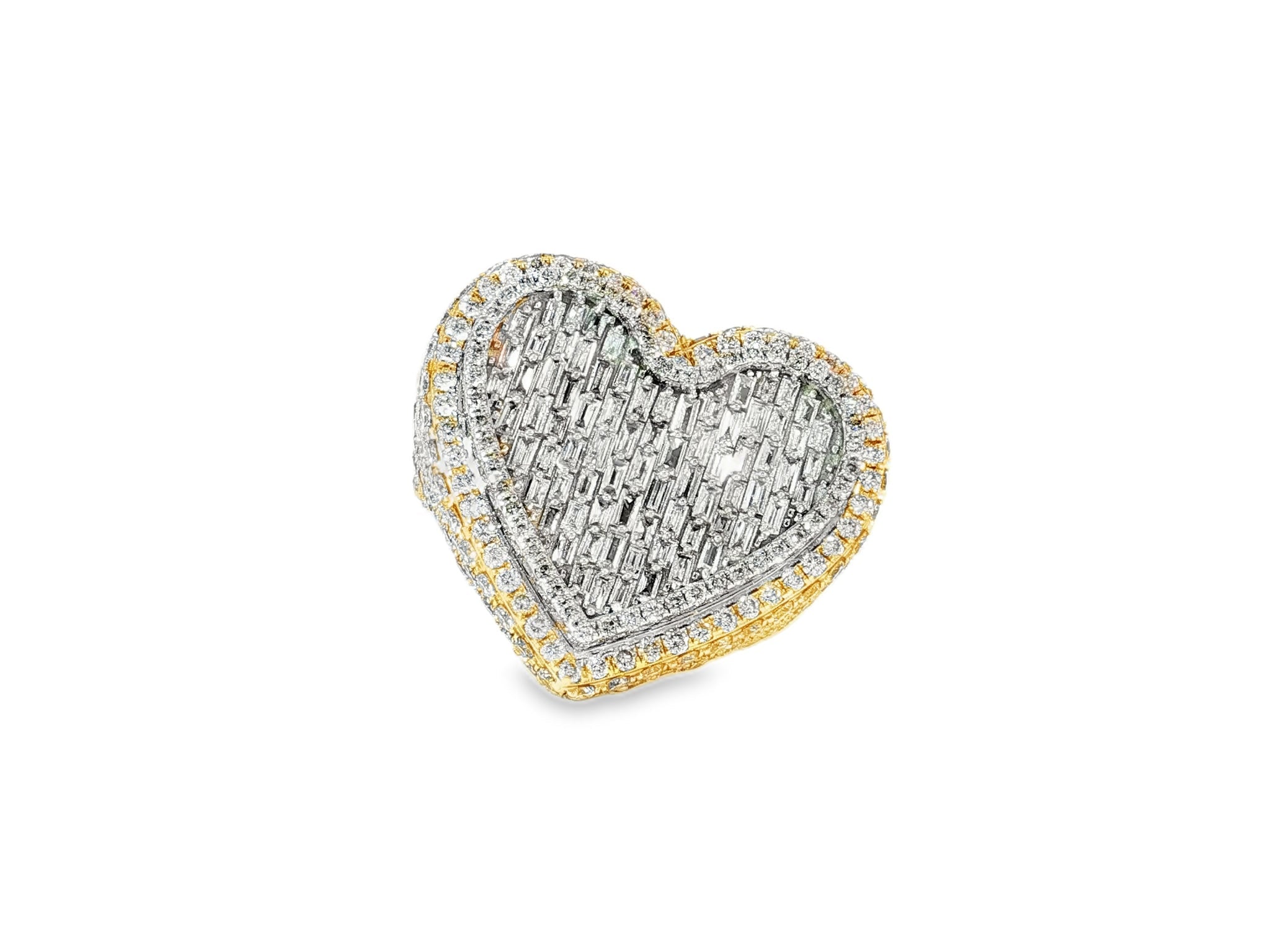 10k Gold 3D Heart Two - Tone Ring with Baguette & Round Diamonds 5.63ct - AVI THE JEWELER