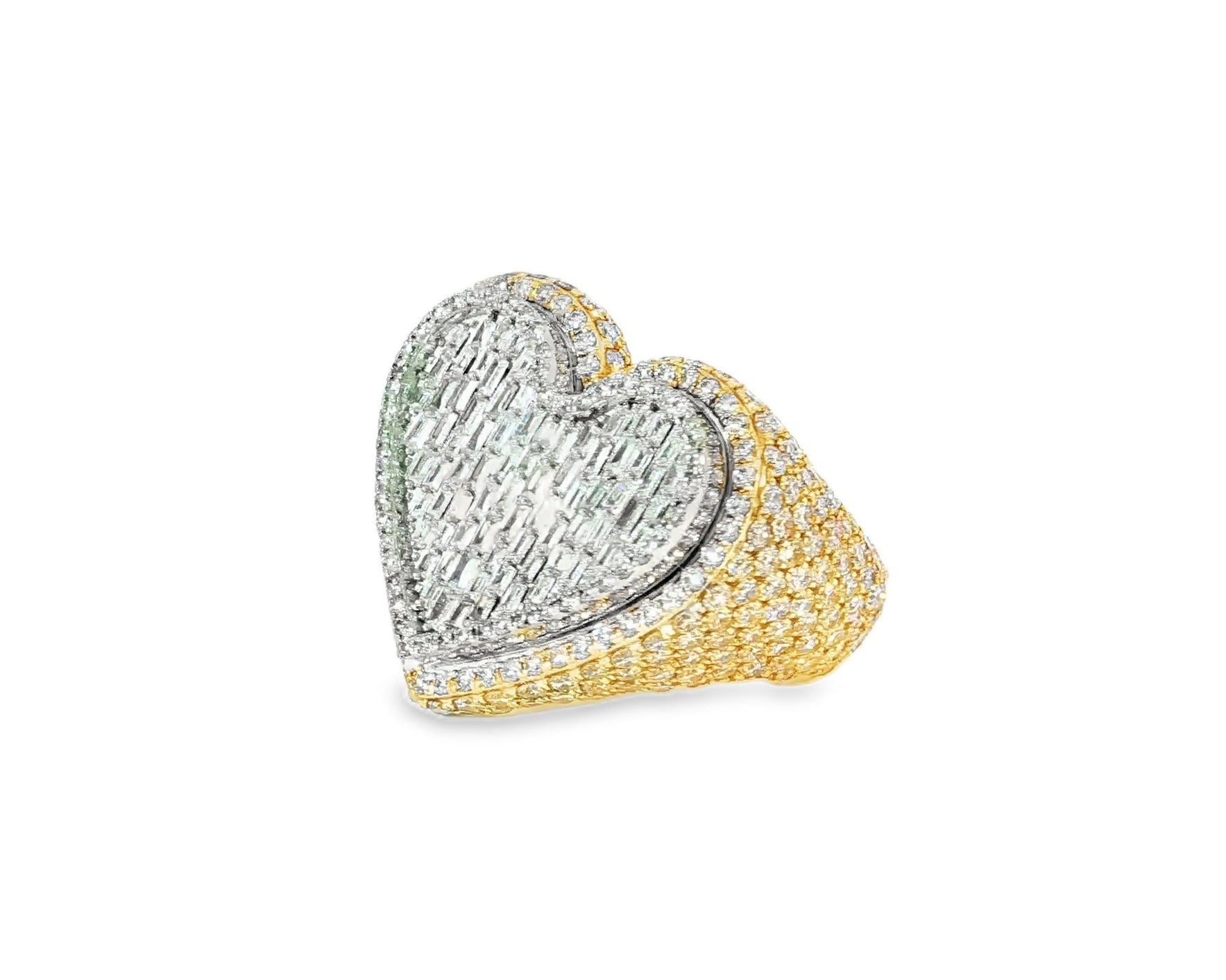 10k Gold 3D Heart Two - Tone Ring with Baguette & Round Diamonds 5.63ct - AVI THE JEWELER