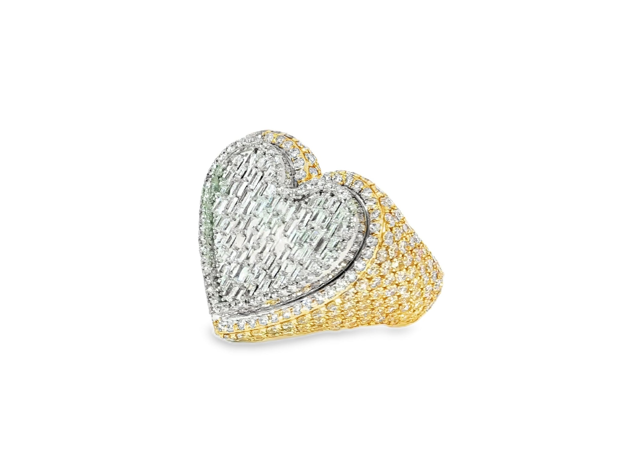 10k Gold 3D Heart Two - Tone Ring with Baguette & Round Diamonds 5.63ct - AVI THE JEWELER