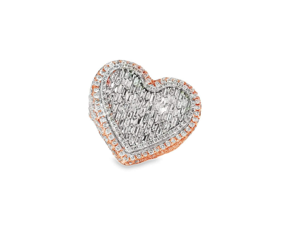 10k Gold 3D Heart Two - Tone Ring with Baguette & Round Diamonds 5.63ct - AVI THE JEWELER
