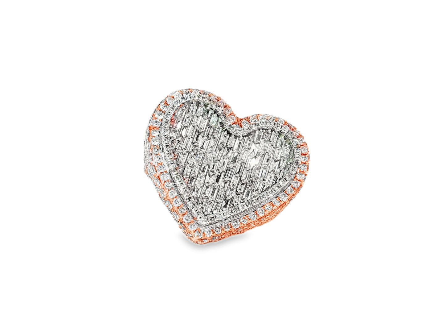 10k Gold 3D Heart Two - Tone Ring with Baguette & Round Diamonds 5.63ct - AVI THE JEWELER