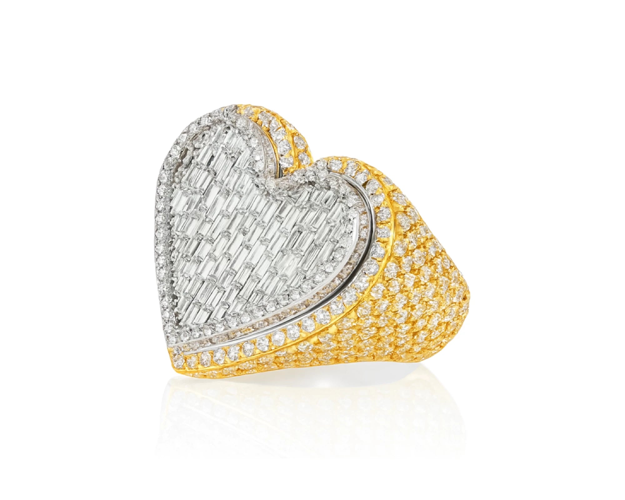 10k Gold 3D Heart Two-Tone Ring with Baguette & Round Diamonds 5.63ct – lifestyle 1192