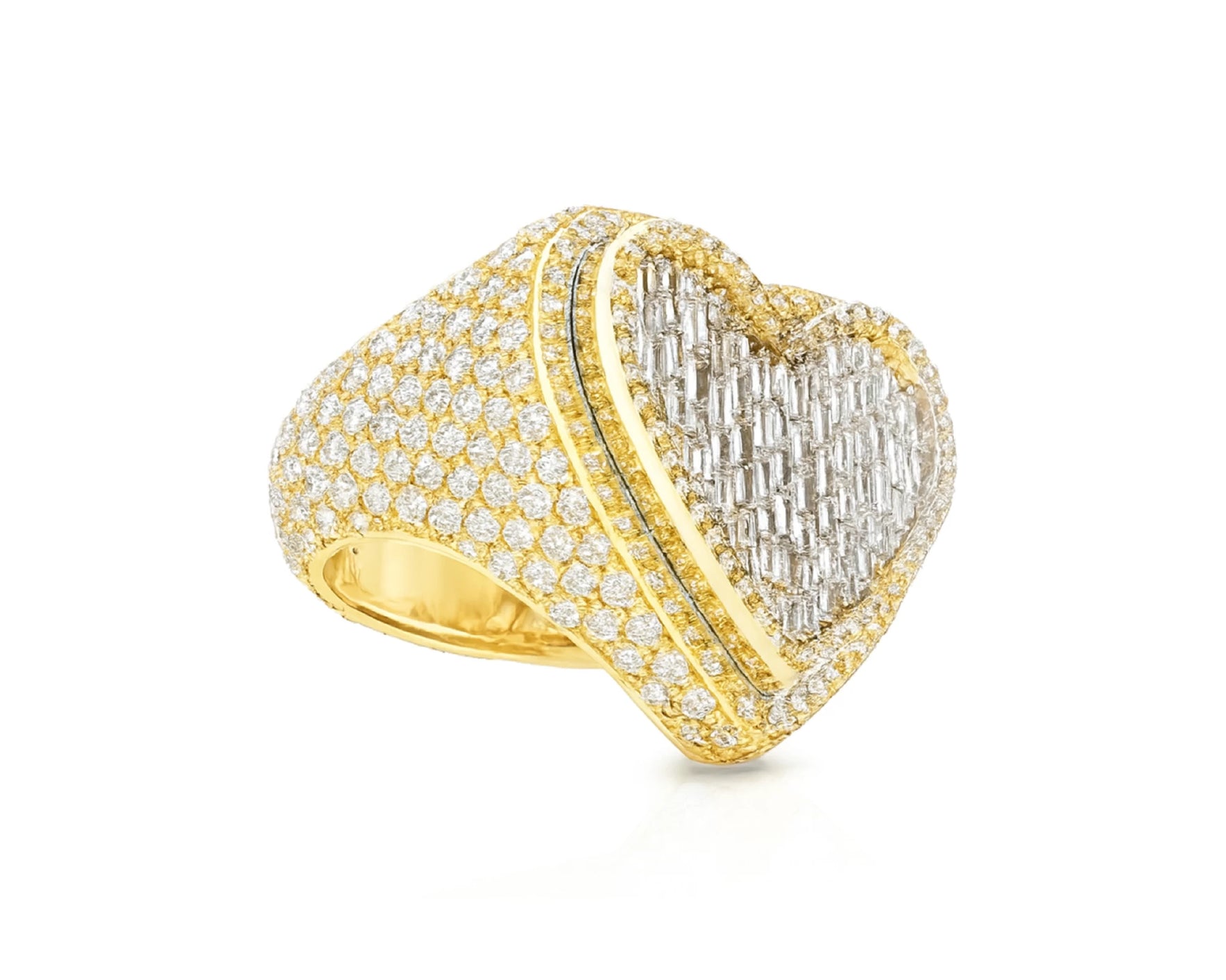 10k Gold 3D Heart Two-Tone Ring with Baguette & Round Diamonds 5.63ct – lifestyle 1195