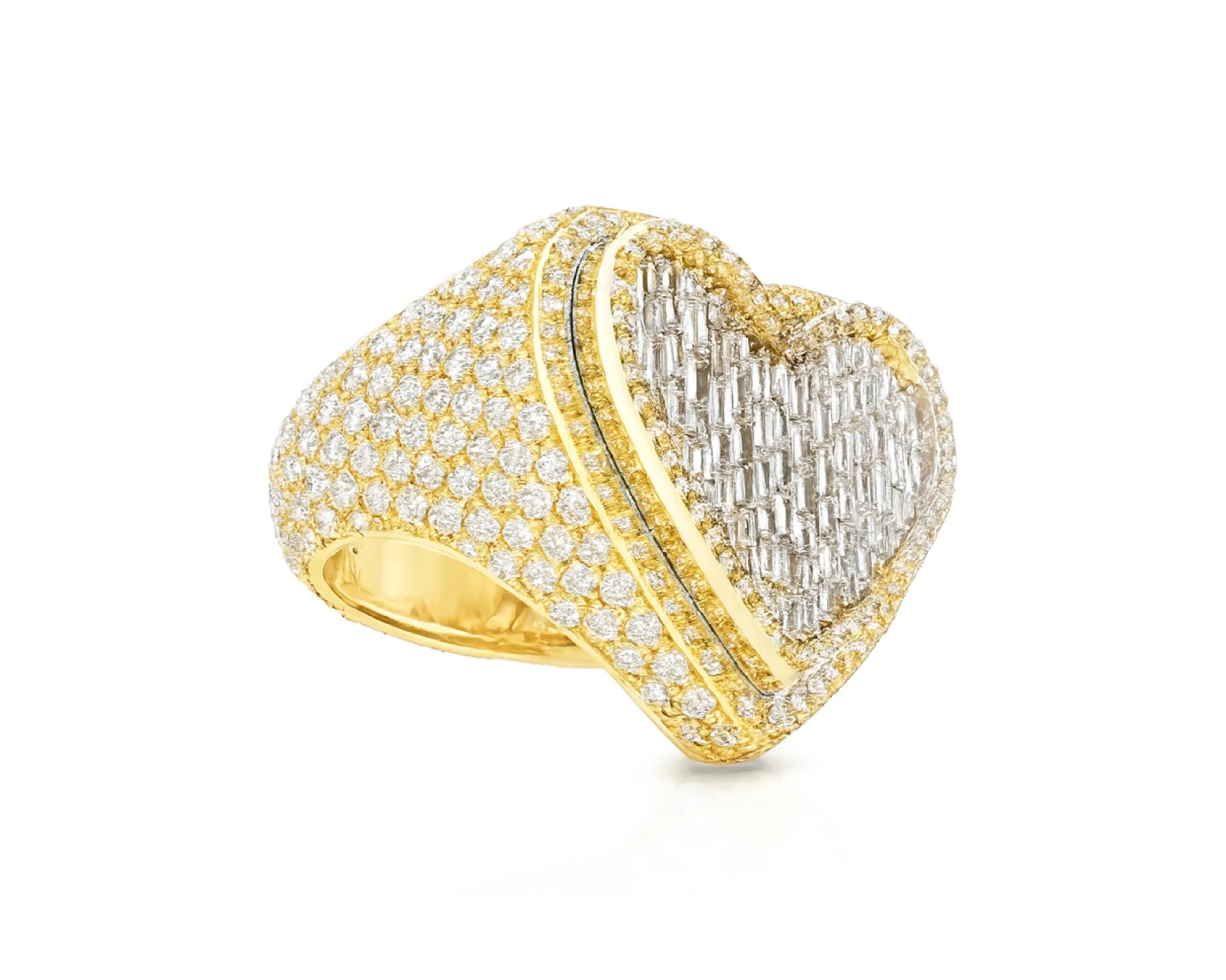 10k Gold 3D Heart Two-Tone Ring with Baguette & Round Diamonds 5.63ct – lifestyle 1195