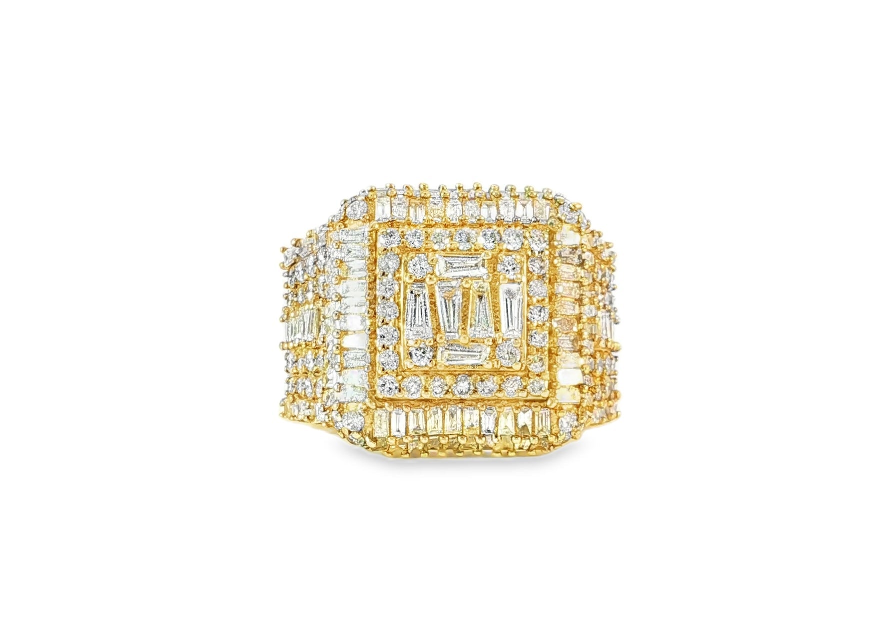 10k Gold 3D Layered Square Ring with Baguette & Round Diamonds 2.83ct - AVI THE JEWELER
