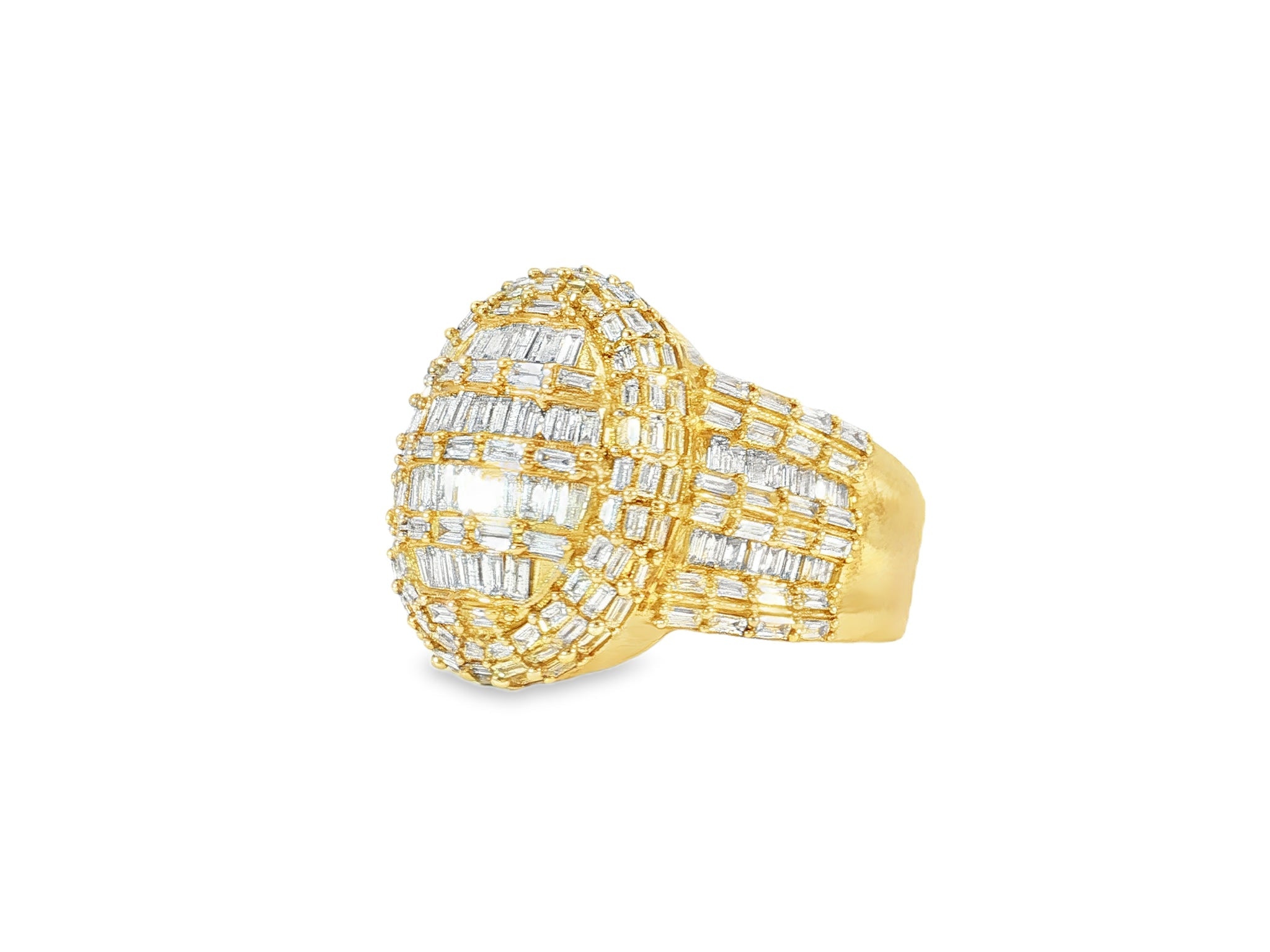 10k Gold 3D Pearl - Shape Ring with Full Baguette Diamonds 3.50ct - AVI THE JEWELER