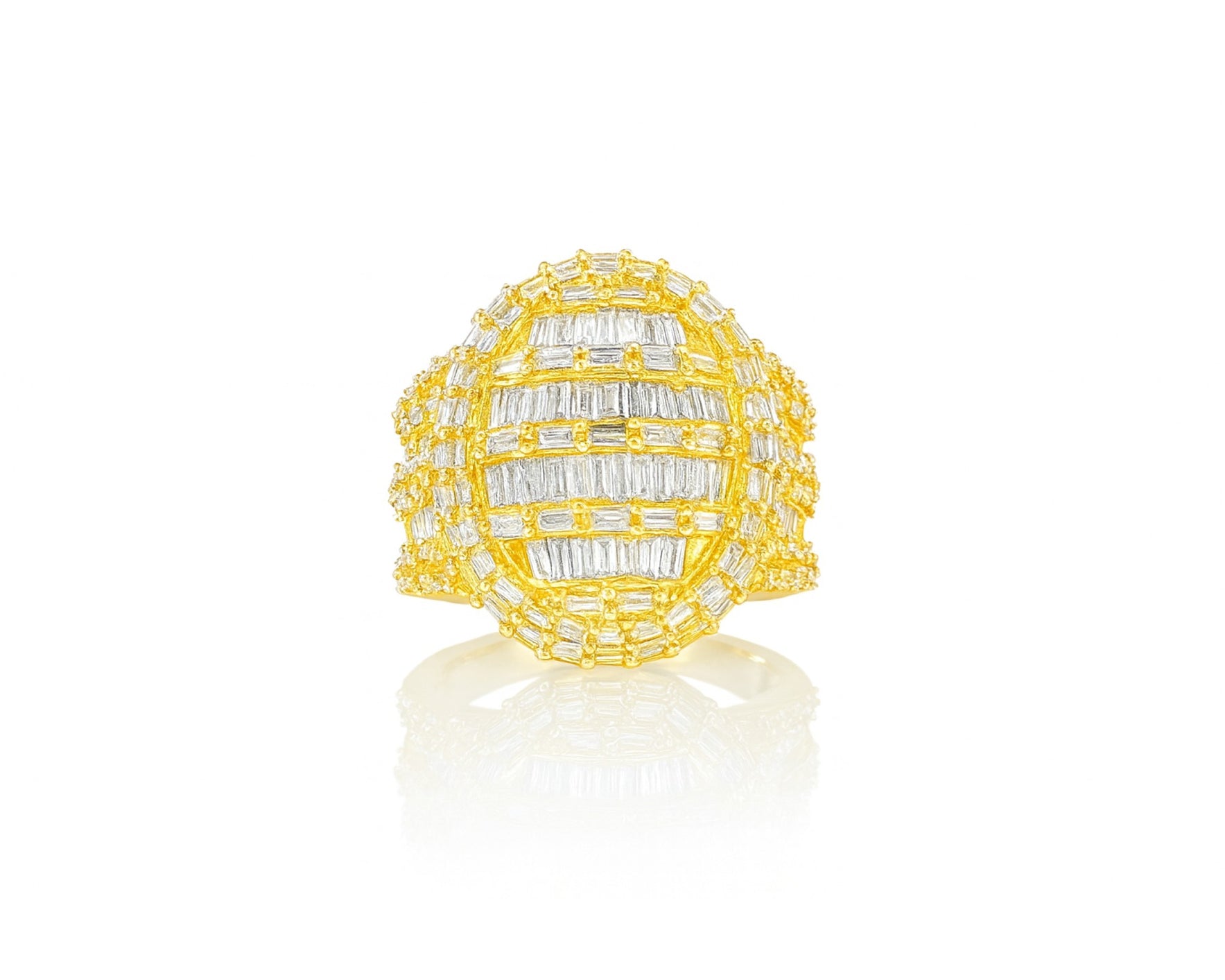 10k Gold 3D Pearl-Shape Ring with Full Baguette Diamonds 3.50ct – lifestyle 1207