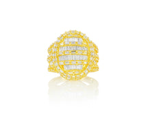 10k Gold 3D Pearl-Shape Ring with Full Baguette Diamonds 3.50ct
