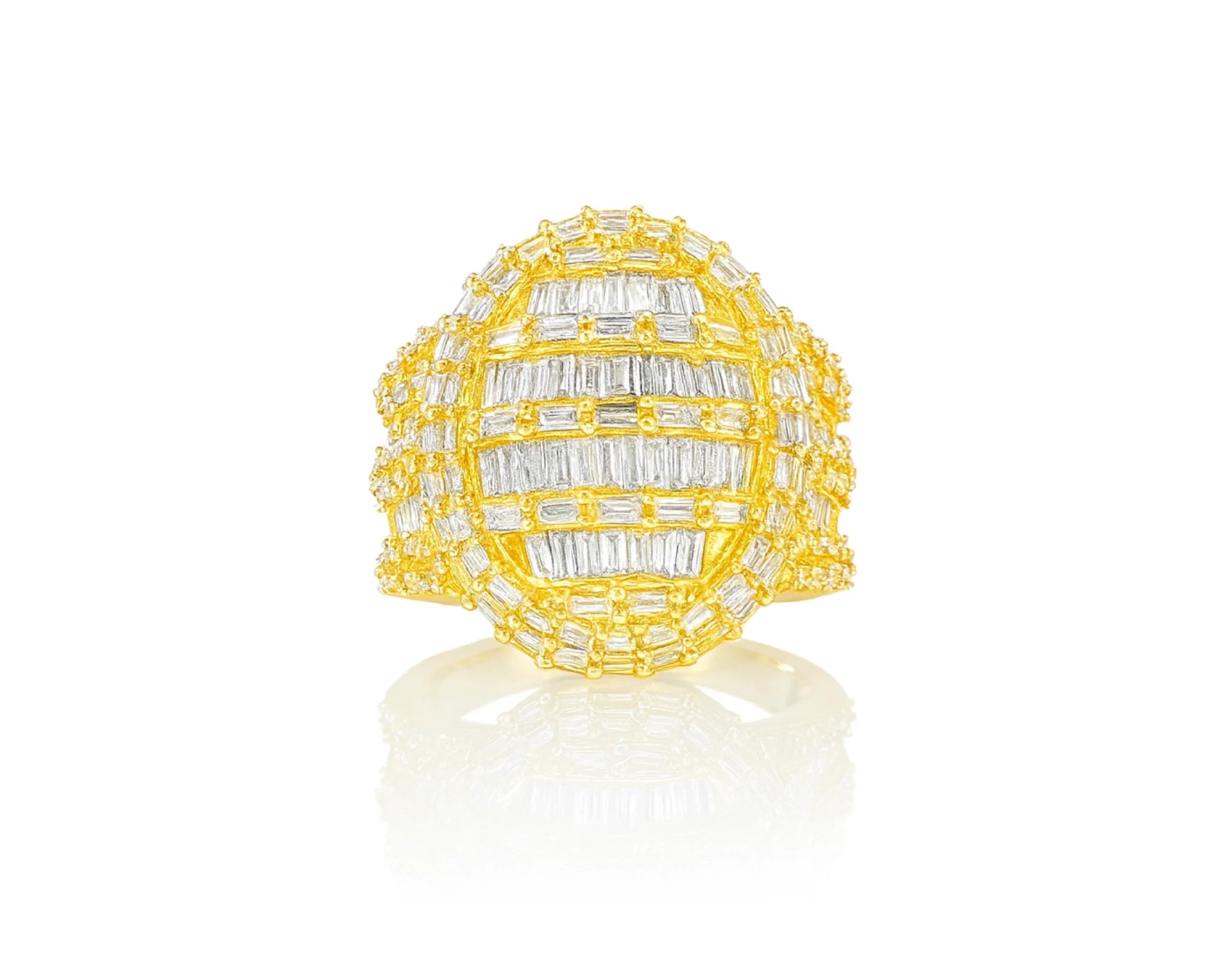 10k Gold 3D Pearl-Shape Ring with Full Baguette Diamonds 3.50ct – lifestyle 1207