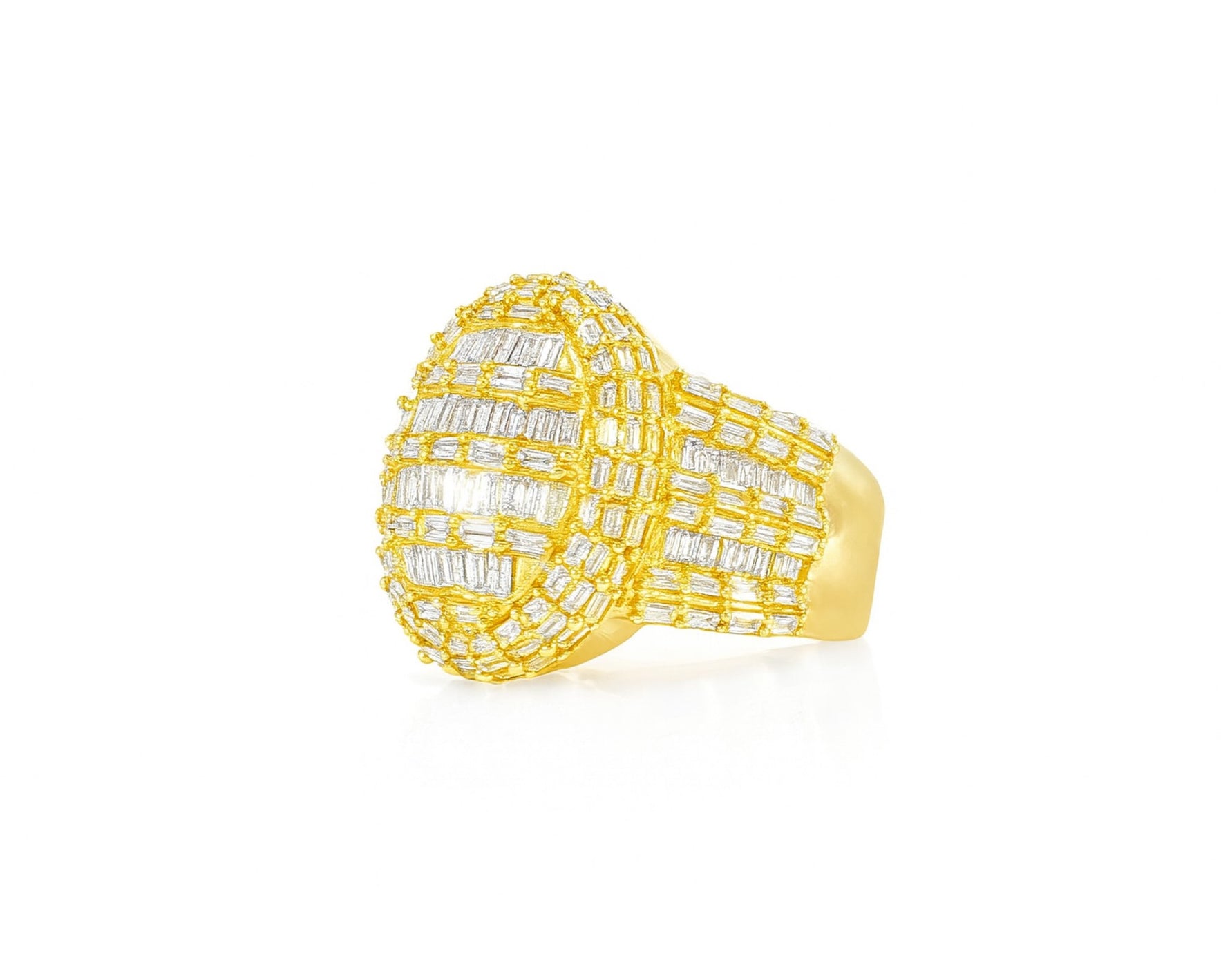 10k Gold 3D Pearl-Shape Ring with Full Baguette Diamonds 3.50ct – lifestyle 1208