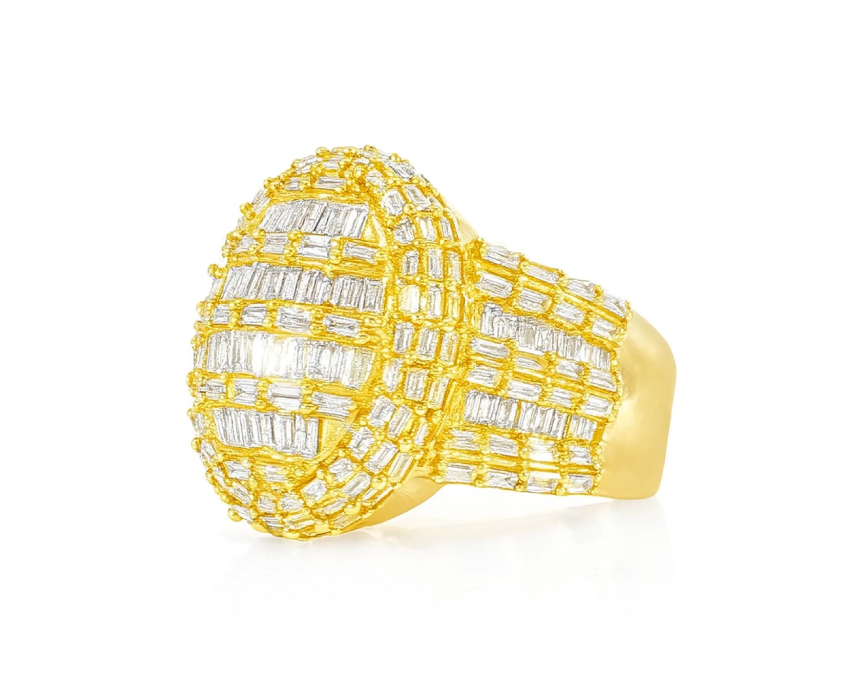 10k Gold 3D Pearl-Shape Ring with Full Baguette Diamonds 3.50ct – lifestyle 1208