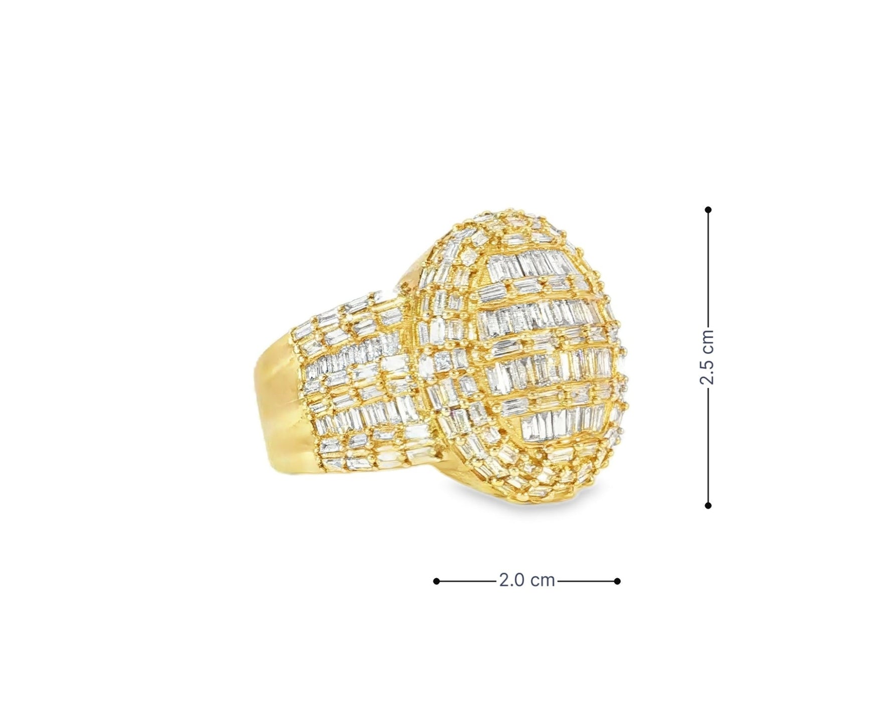10k Gold 3D Pearl-Shape Ring with Full Baguette Diamonds 3.50ct – view 3