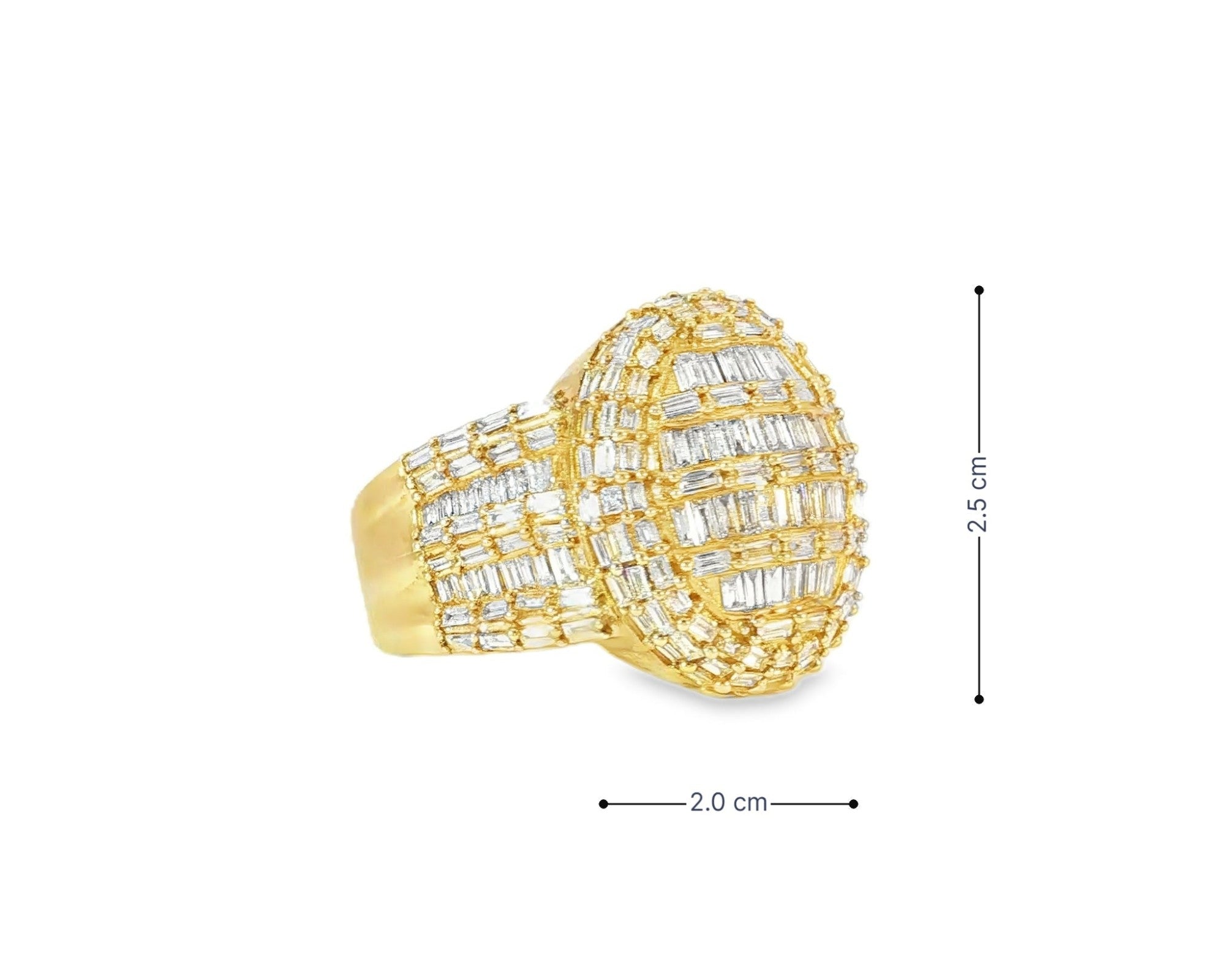 10k Gold 3D Pearl-Shape Ring with Full Baguette Diamonds 3.50ct – view 3