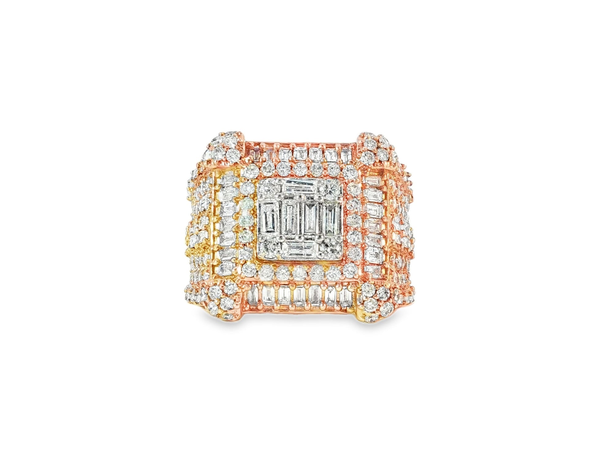 10k Gold 3D Square - Shape Ring with Baguette and Round Diamonds 4.0ct - AVI THE JEWELER