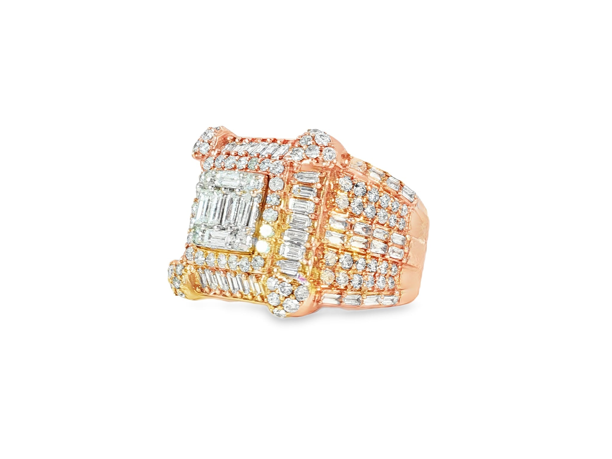 10k Gold 3D Square - Shape Ring with Baguette and Round Diamonds 4.0ct - AVI THE JEWELER