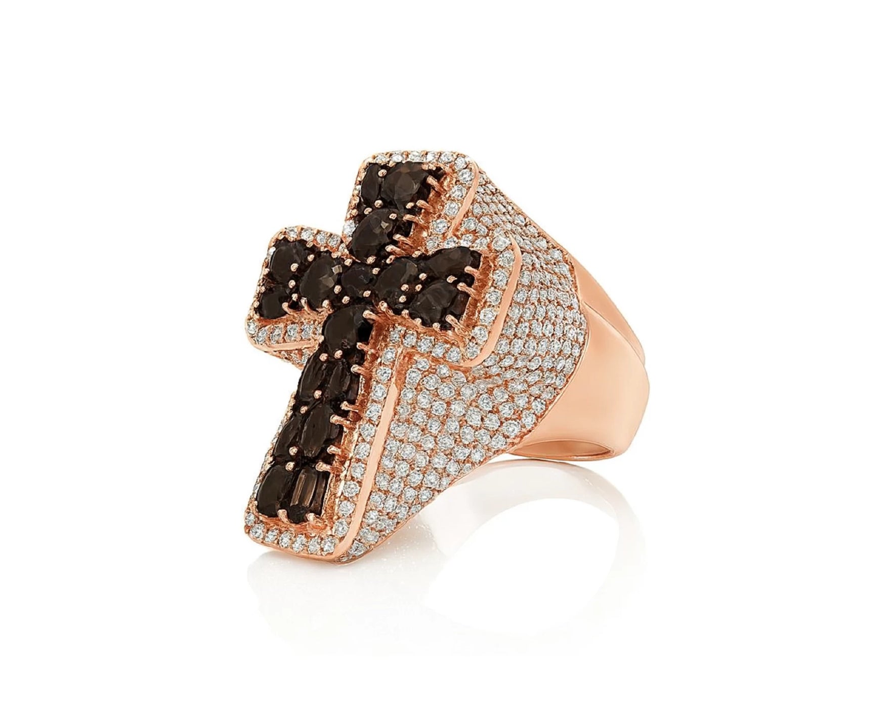 10K Gold Black Ruby Cross Ring with Diamond Pavé Accents 2.60 CT – lifestyle 1332