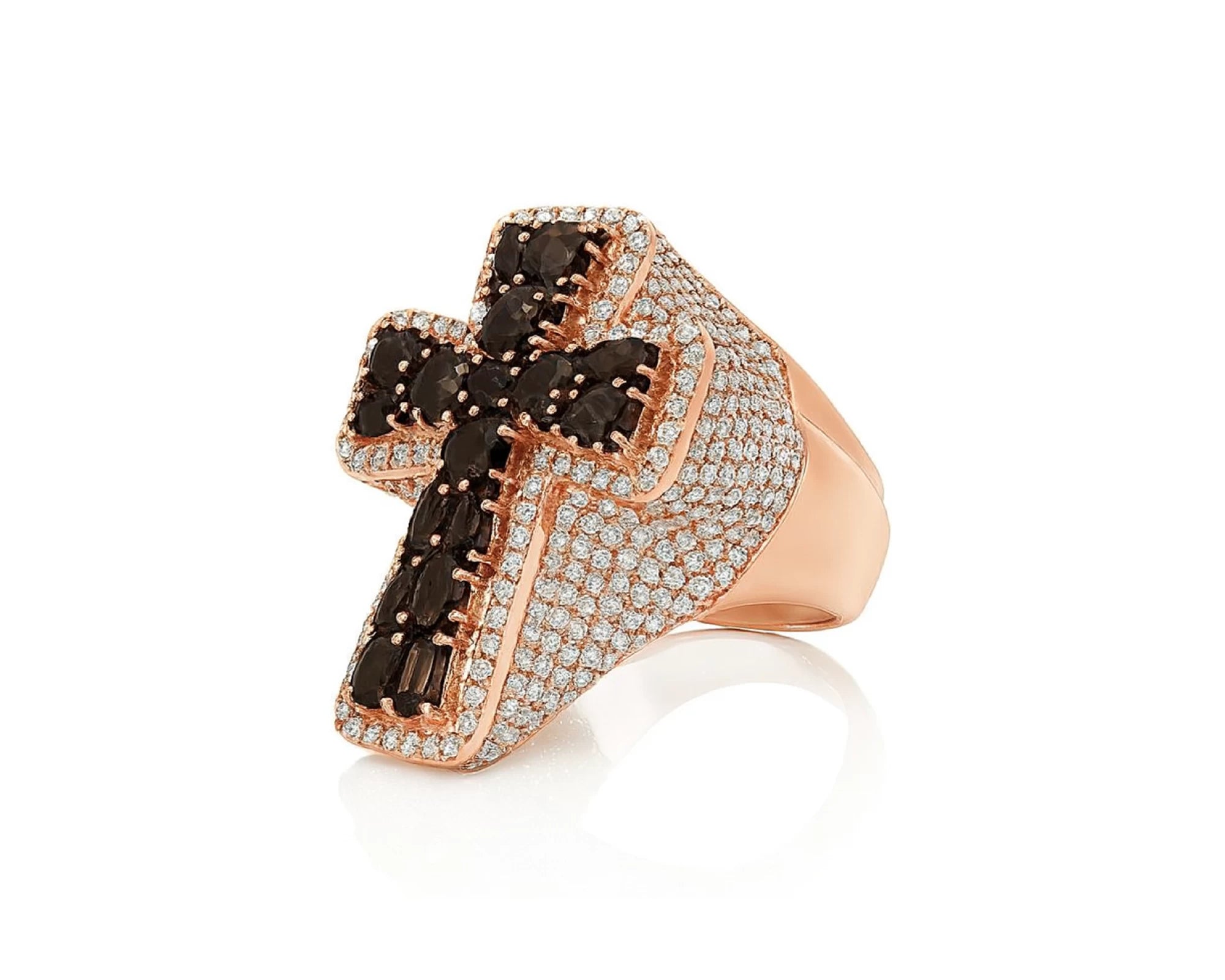 10K Gold Black Ruby Cross Ring with Diamond Pavé Accents 2.60 CT – lifestyle 1332
