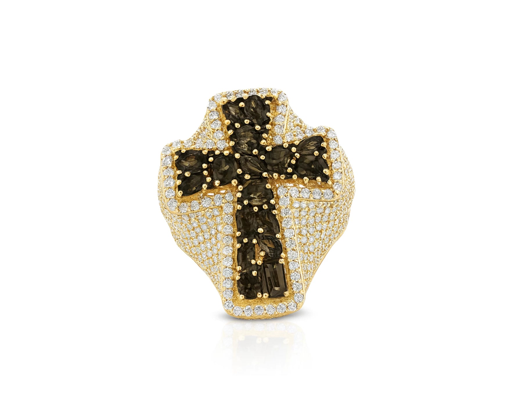 10K Gold Black Ruby Cross Ring with Diamond Pavé Accents 2.60 CT – lifestyle 1333