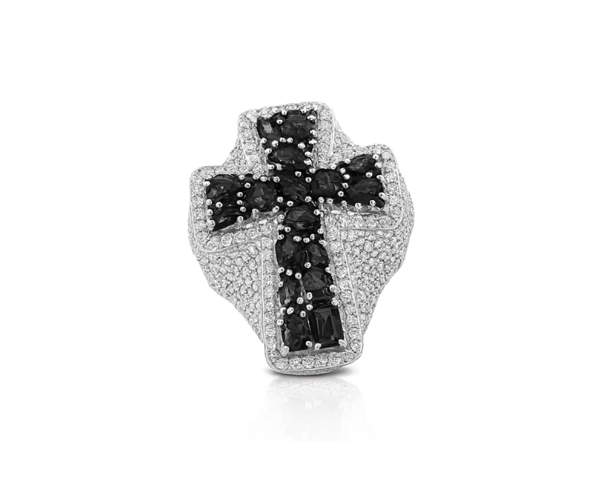 10K Gold Black Ruby Cross Ring with Diamond Pavé Accents 2.60 CT – lifestyle 1334
