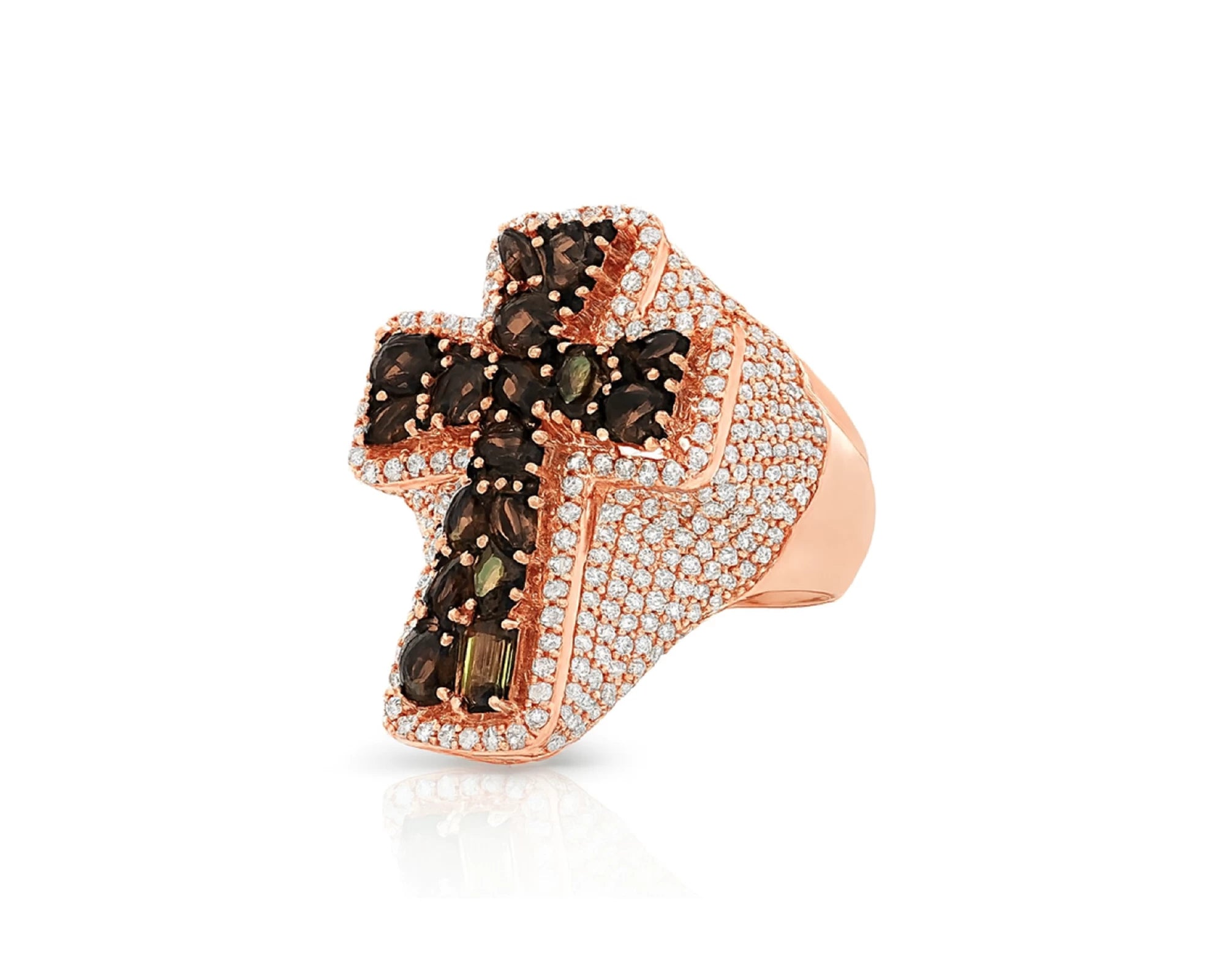10K Gold Black Ruby Cross Ring with Diamond Pavé Accents 2.60 CT – lifestyle 1335