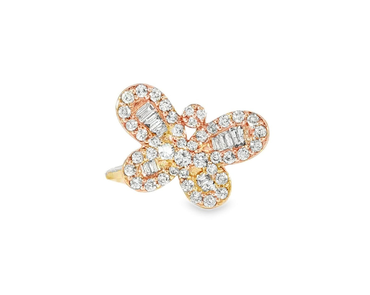 10k Gold Butterfly - Design Ring with Round and Baguette Diamonds 0.75ct - AVI THE JEWELER