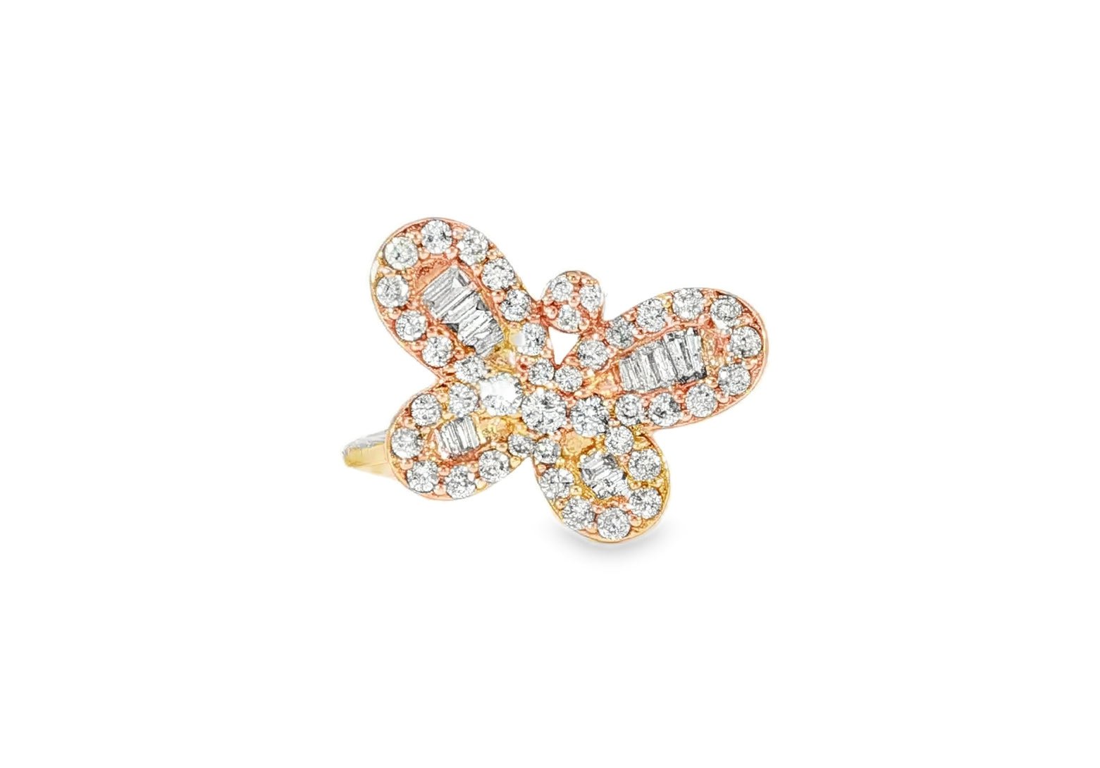 10k Gold Butterfly - Design Ring with Round and Baguette Diamonds 0.75ct - AVI THE JEWELER