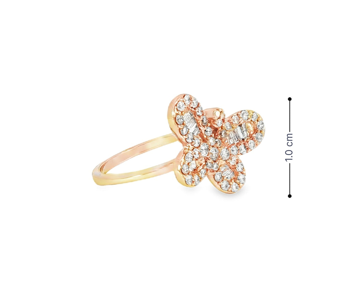 10k Gold Butterfly - Design Ring with Round and Baguette Diamonds 0.75ct - AVI THE JEWELER