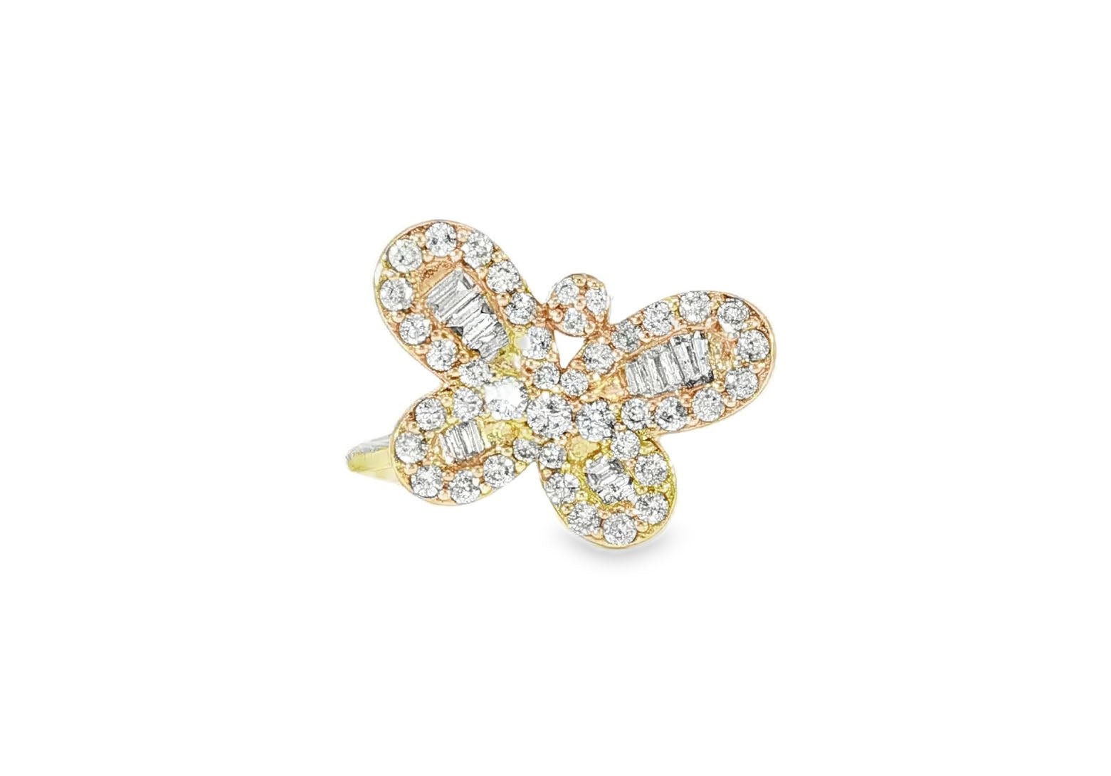 10k Gold Butterfly - Design Ring with Round and Baguette Diamonds 0.75ct - AVI THE JEWELER