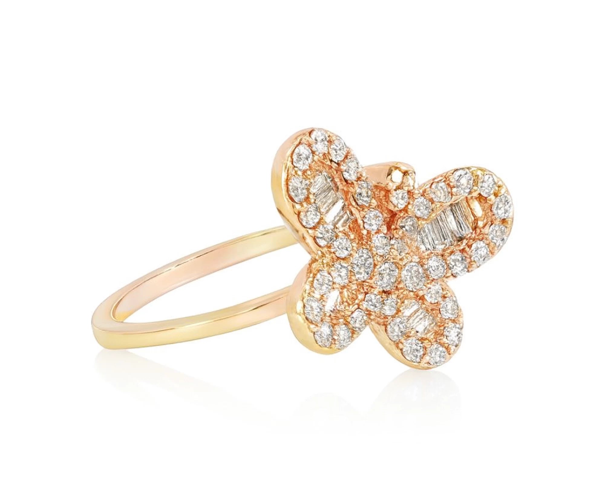 10k Gold Butterfly-Design Ring with Round and Baguette Diamonds 0.75ct – lifestyle 436