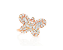 10k Gold Butterfly-Design Ring with Round and Baguette Diamonds 0.75ct