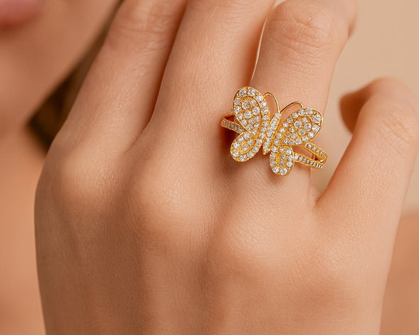 10k Gold Butterfly - Shape Ring with Round Diamonds 0.80ct - AVI THE JEWELER