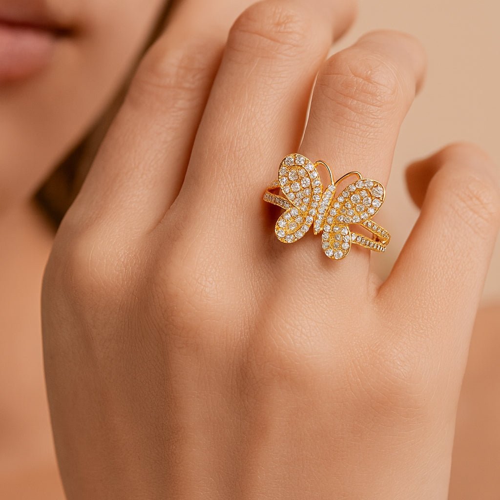 10k Gold Butterfly - Shape Ring with Round Diamonds 0.80ct - AVI THE JEWELER