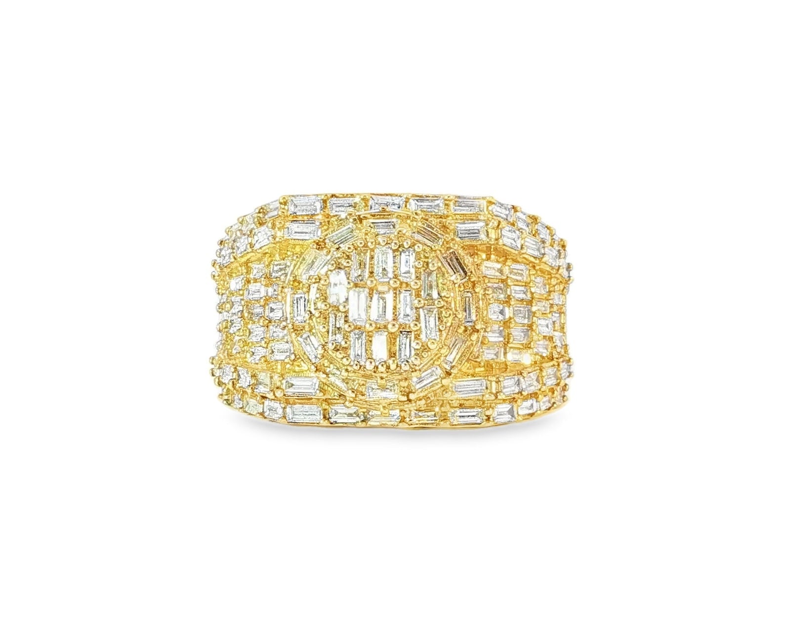 10k Gold Circular Men's Ring with Baguette Diamonds 2.90ct - AVI THE JEWELER