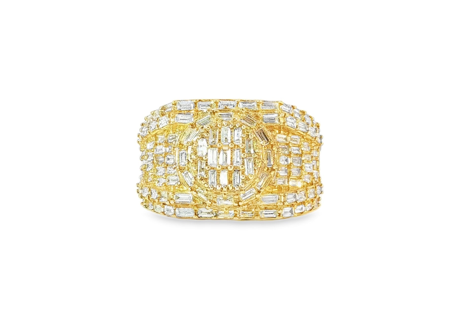 10k Gold Circular Men's Ring with Baguette Diamonds 2.90ct - AVI THE JEWELER